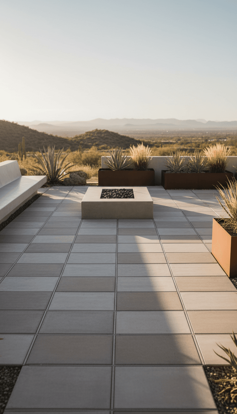Modern desert patio with large-format pavers
