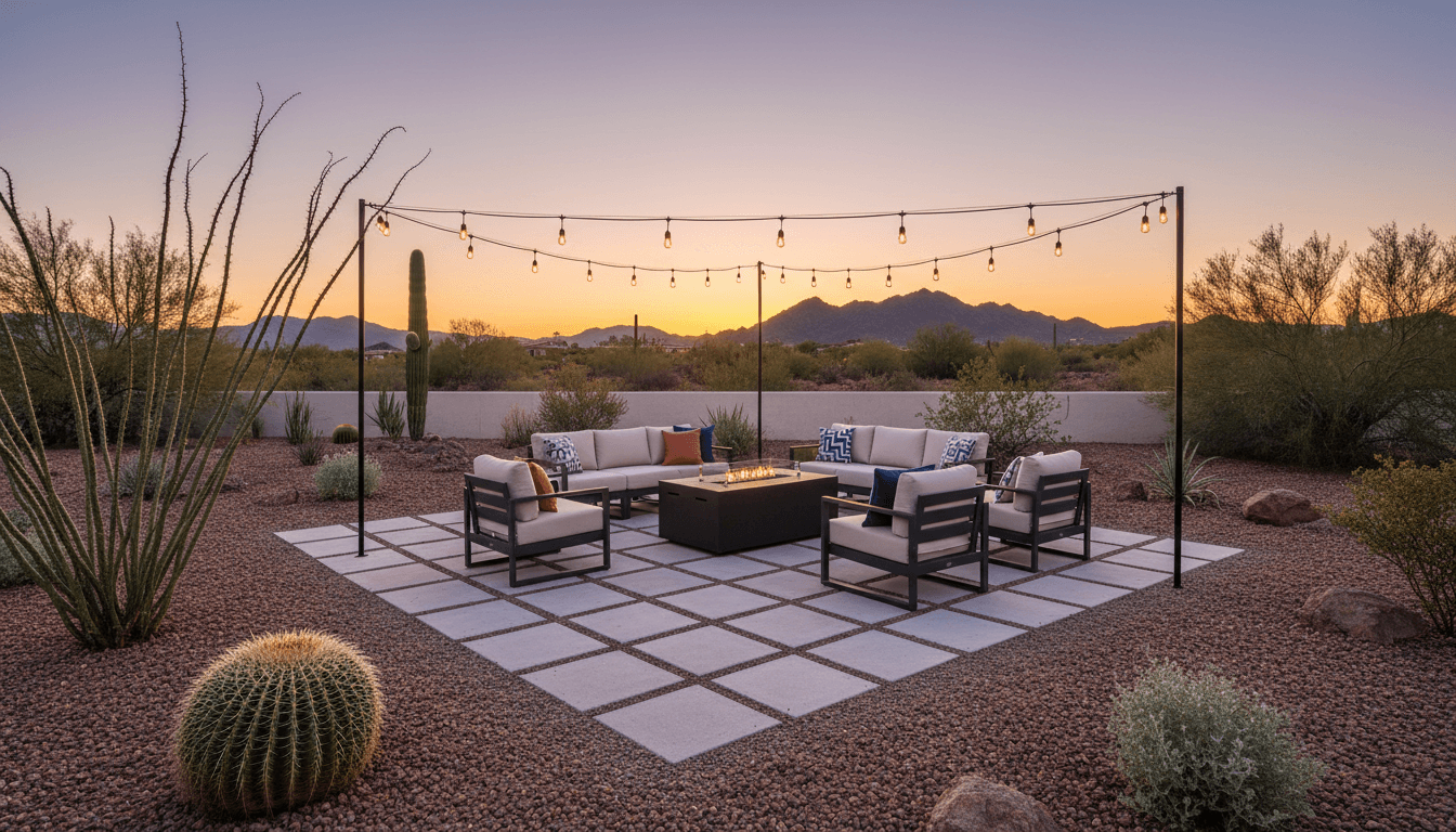 Installed 16x16 paver patio in Palm Desert backyard