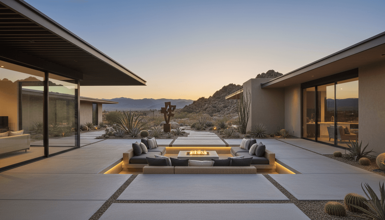 Large 24x24 concrete pavers forming a modern patio in the desert