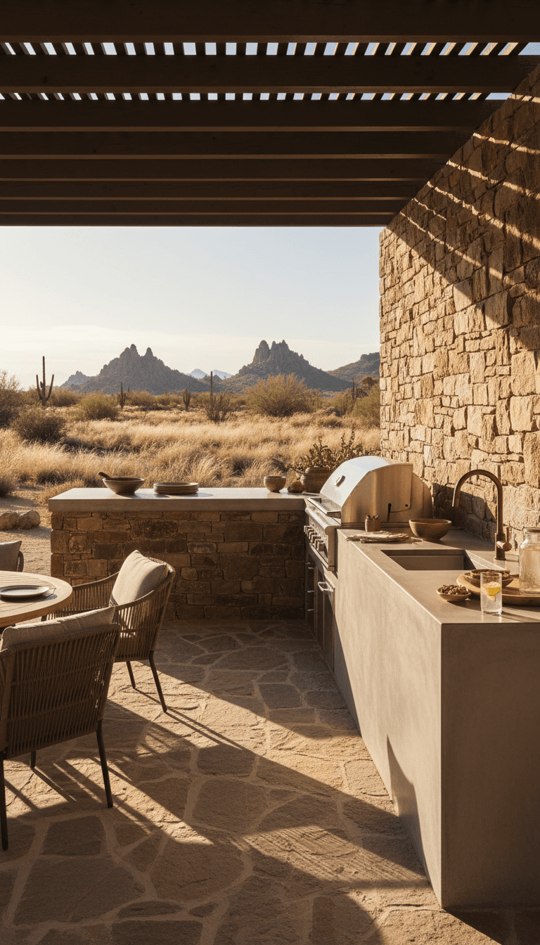 Outdoor kitchen with stone countertops