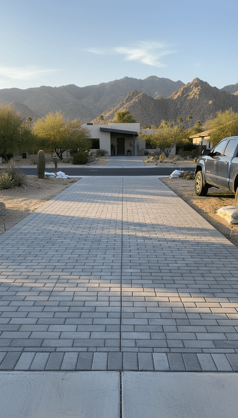 Concrete paver driveway in desert setting