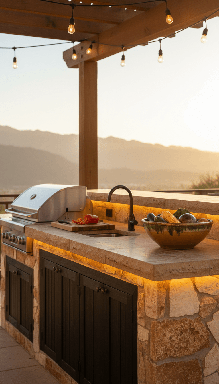 Outdoor kitchen with built-in grill