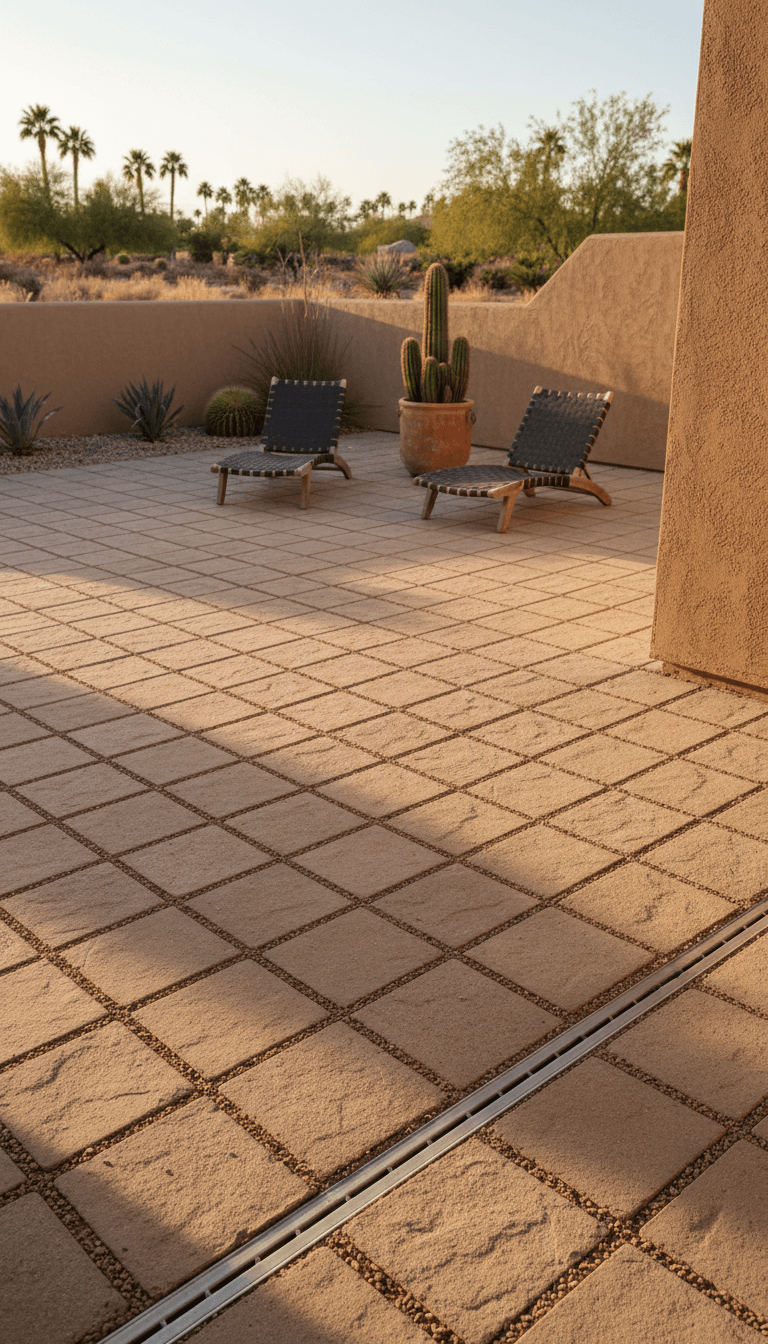 Permeable paver patio with desert landscaping