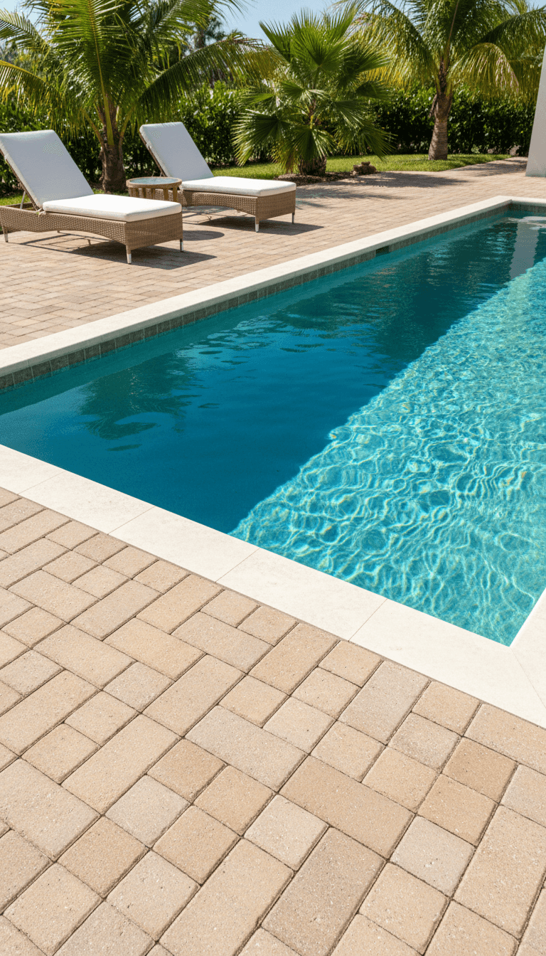Paver pool deck with swimming pool