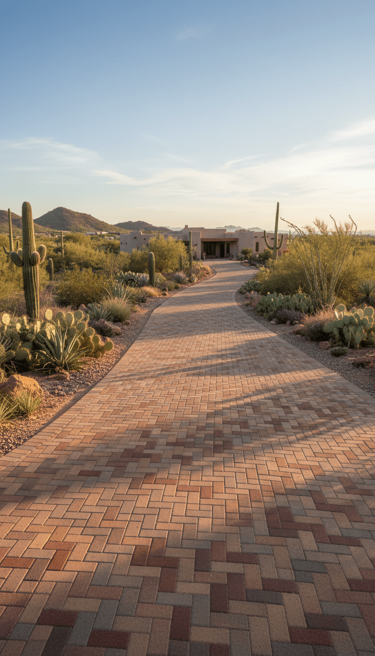 Paver driveway with interlocking concrete pavers