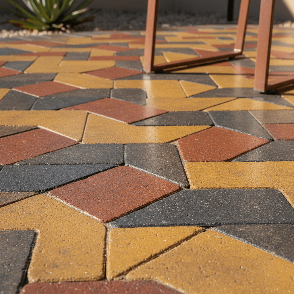 Close up of sealed interlocking pavers with vivid color