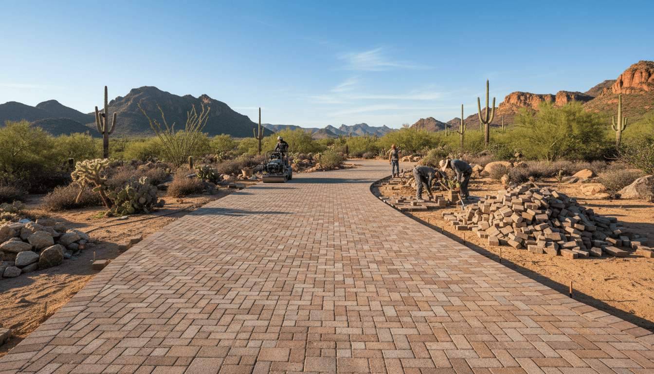 Freshly laid paver driveway at a Palm Desert home