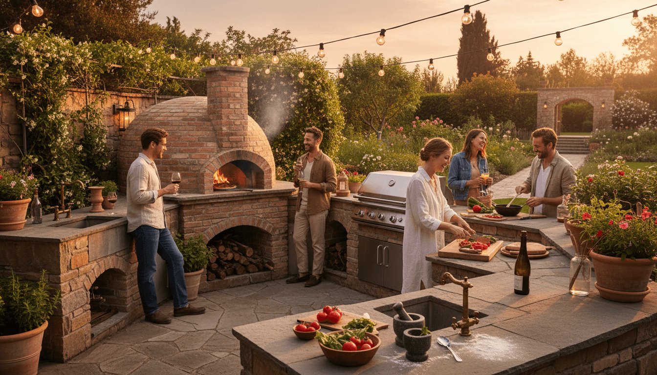 Outdoor kitchen with stacked stone in Palm Desert