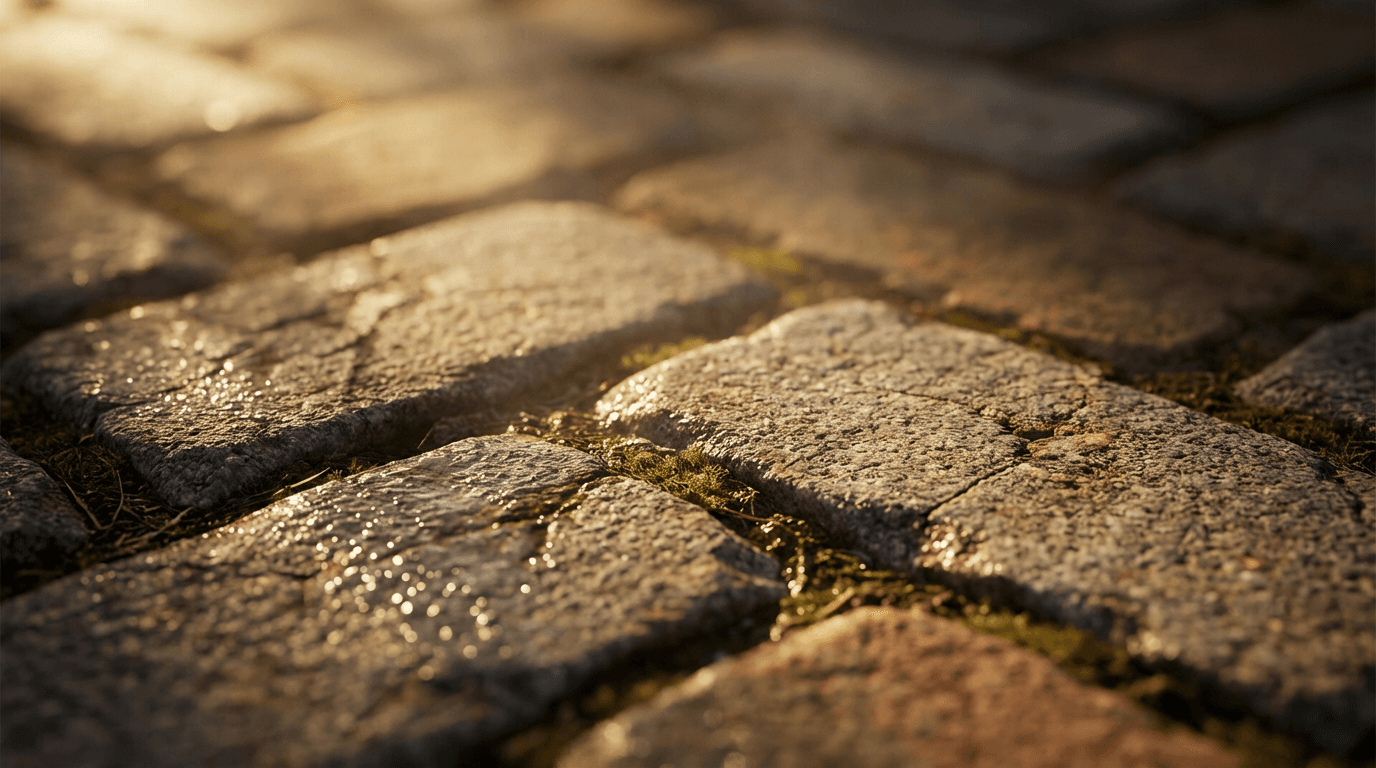 Herringbone brick driveway close-up in Palm Desert